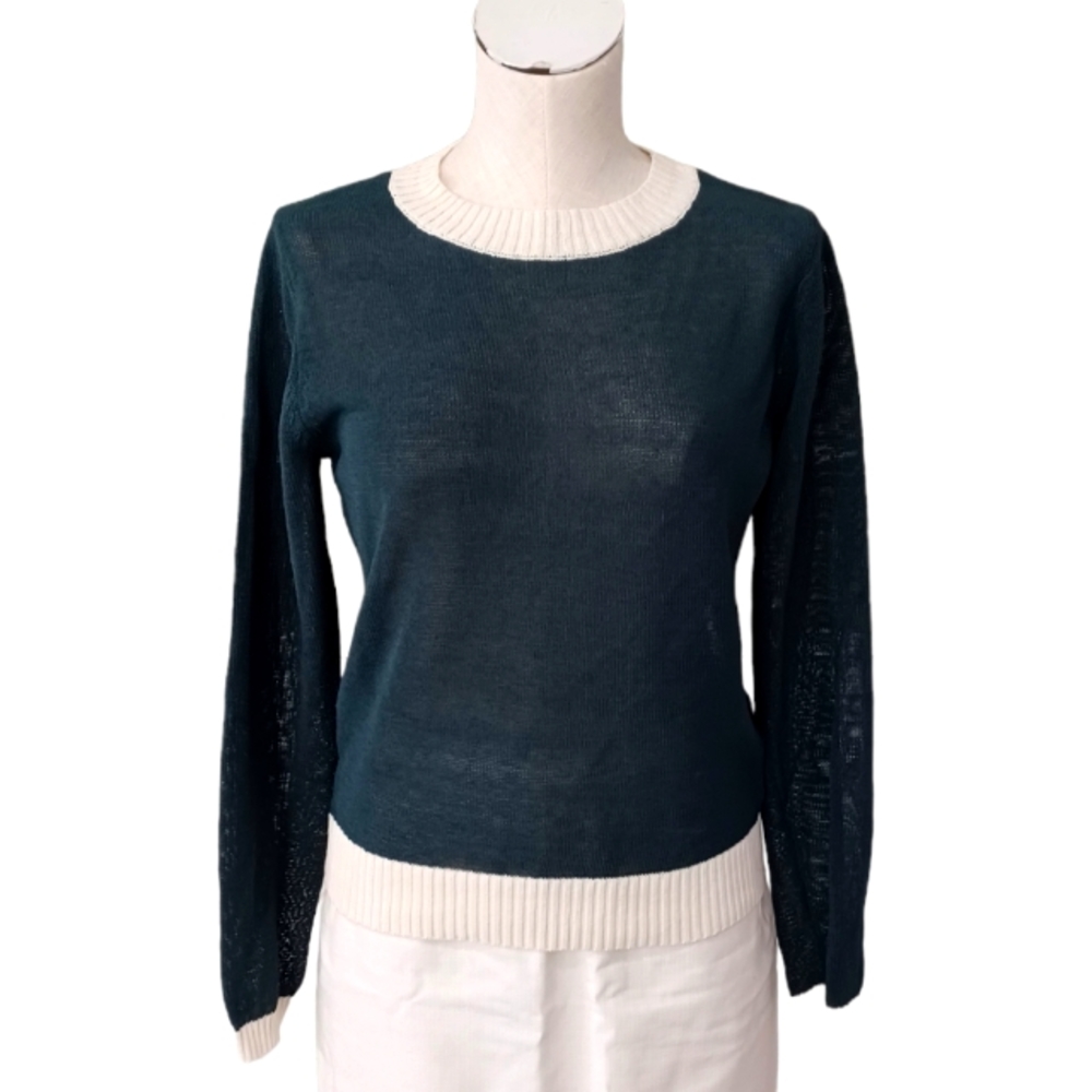 RUE BLANCHE • size 3 EU jewel tone green knit sweater Fall Winter women's